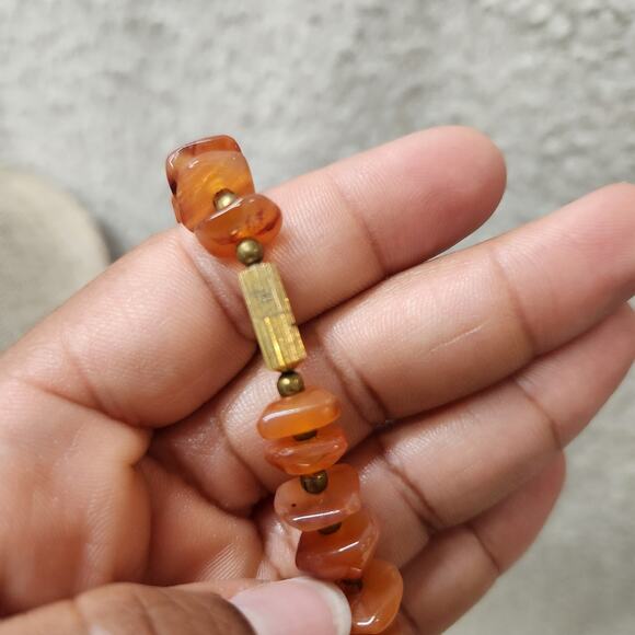 Beautiful Vintage Carnelian Agate Stone Necklace Peach Orange Nugget Beaded 12in - Picture 4 of 4